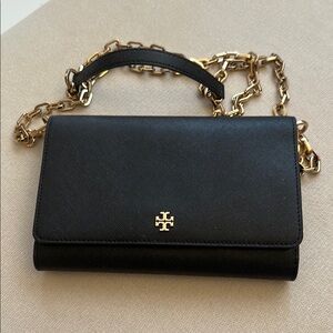Tory Burch Black and Gold Crossbody Bag with Chain Strap